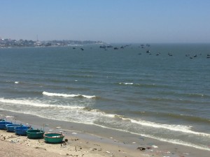 Difficult to see but the beach is covered with litter and the sea filthy!