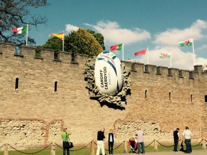 Cardiff Castle has been hit by a giant rugby ball!